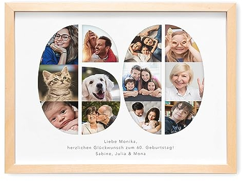 60. Geburtstag Frau Mann Fotogeschenk mit eigenem Foto personalisiertes Geburtstagsgeschenk Bilder Geschenkidee runder Geburtstag Fotocollage (mit oder ohne Bilderrahmen) (60)