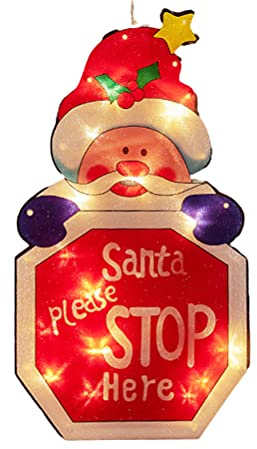 Lighted Christmas Window Decorations Double Sided Merry Christmas Theme Silhouette with Suction Cup for Door/Wall/Fireplace (Santa Claus 2)