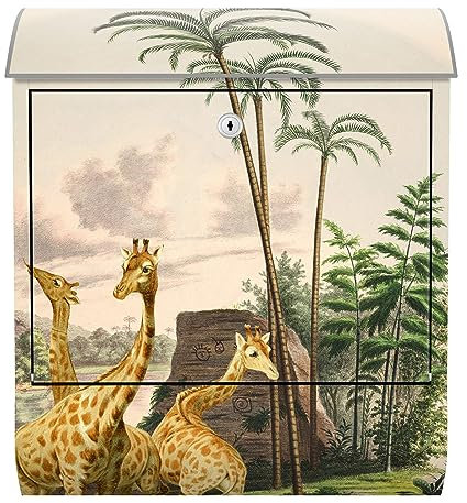 Arcondo Design Briefkasten mit Motiv und Zeitungsfach Vintage Giraffen