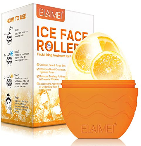 BeauFairy Ice Face Roller, Ice Roller Eis Roller Gesicht, Silikon Wiederverwendbares Facial Ice Roller Ice Cube für Gesichtsmassage, Reduziert Schwellungen, Verbessert die Hautelastizität, Orange