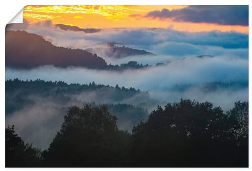 ARTLAND Wanddeko Poster & Kunstdrucke Wandposter 60x40 cm Querformat Landschaften Wald Bäume Nebel Herbst Sonnenuntergang Bayern U4TN