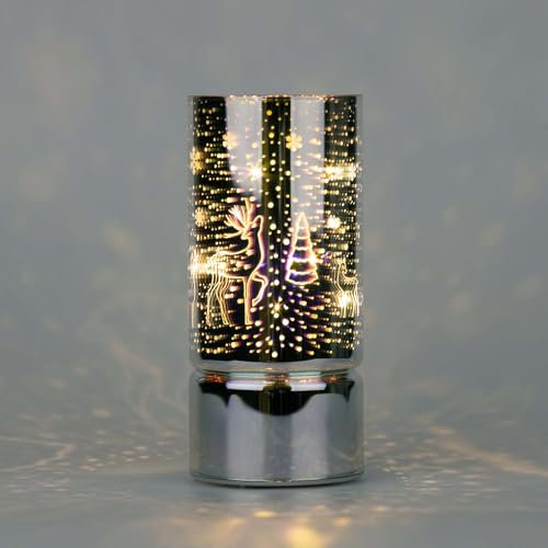 SHATCHI 17cm Christmas Decorated Vase Table Lamp Etched Glass Tube Xmas Iridescent Cylinder LED Fairy Lights Battery Operated Table Decoration, Forest Firework