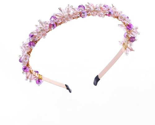 IYOU Sparkly Crystal Headband Pink Rhinestone Hair Bands Beads Birthday Party Wedding Hair Accessories for Women and Girls