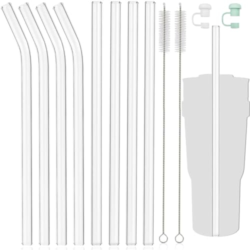Tarocat Pajitas de Vidrio Reutilizables, 31 cm Pajitas de Reutilizables Cristal, 8 Piezas Juego de Pajitas de Cristal, Pajitas de Cristal (Transparente, 4 Recto, 4 Doblado)