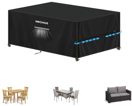 SIMPHAUS Housse Table de Jardin Impermeable,Housse Salon de Jardin Exterieur,Housses pour Mobilier de Jardin avec Grilles D’aération,Anti-UV 420D Tissu Oxford Bache Table Exterieur 130x75x74cm