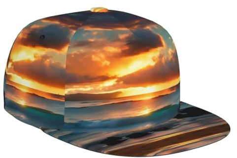 DRTGEDS Bunte Blumen Vogel Flat Bill Hüte für Herren Snapback Hat Baseball Cap Fitted Hat Snap Rucksack, Strand Maui Hawaii Sonnenuntergang Meer Wellen Wolken, Einheitsgr��e