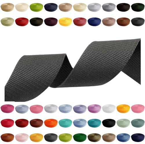 Gurtband 2m 5m 10m 50m, 50 Farben, Breite 10mm 15mm 20mm 25mm 30mm 40mm 50 mm Taschengurt Polypropylen Ideal für DIY-Projekte, Handarbeiten & Outdoor (860) Dunkelgrau, 30mm x 2m