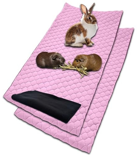 NEO SOLVO Lot de 2 Tapis Litière Polaire pour Cochon d'Inde et Lapin - Absorbant et Imperméable - Lavable - Cage et Enclos - 120 x 60 cm - Rose