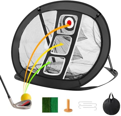 VEVOR Golf Chipping Net, Pop Up Golf Practice Net, Portable Indoor Outdoor Home Golf Hitting Aid Net with Target/Mat/Balls/Tee/Carry Bag, for Backyard Driving Training Swing, Gift for Men, Black