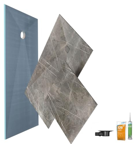 Receveur de douche à carreler 120 x 90 WEDI Fundo primo + revêtement Top marble grey brown + colle + bonde horizontale + kit étancheité