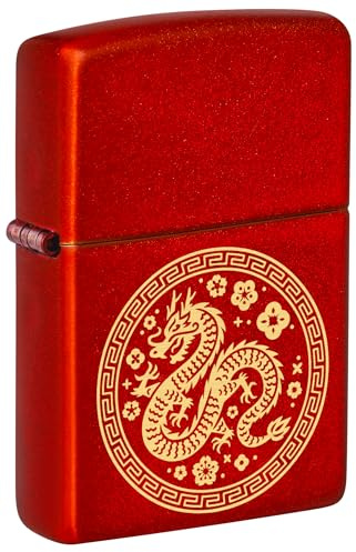 Zippo Briquet tempête Chinese Zodiac Dragon, Dragon du Zodiaque Chinois, Rouge métallisé, Gravure Laser, Rechargeable, réutilisable, Design Coupe-Vent, boîte Cadeau, fabriqué aux États-Unis