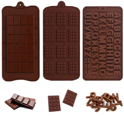 YPYMOD Moule à Chocolat en Silicone 3 Pièces, Moule à Pâtisserie Anti-adhésif, Pour Chocolat, Bonbons, Décoration de Gâteau, Moules de Cuisine pour les Fêtes, Couleur Café (L22.5cm*L10.5cm)
