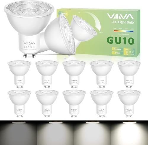 GU10 LED kaltweiss Dimmbar Lampe 12er-Pack, 6000K kaltweiß Glühbirnen, 7W Ersetzt 50W Halogen Leuchtmittel, Energiesparlampe GU10, 510 Lumen AC 220-240V, Abstrahlwinkel 38° Flimmerfrei Strahler