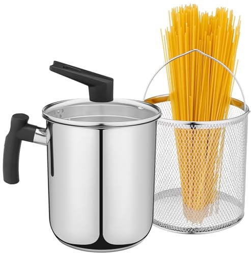 Navaris Pentola per Friggere - Pentola Friggitrice con Cestello in Acciaio Inox - 3,4 L - Cuoci Asparagi Verdure e Pasta Lunga - Spaghettiera con Scolapasta Incorporato