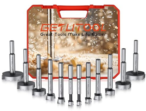 GETLITOOL Set 12pz Punte Forstner Metriche 10-50 mm Multi-Denti, Kit 12x Punte da Trapano Trivello Forstner Drill Bit in Acciaio 40Cr per Foratura su Legno Compensato con Valigetta