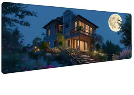 Mouse Mat Moon, House Mouse Pad 300x600x4 mm Large Mouse Mats for Desk,Water-Resistant Surface and Non-Slip Base Keyboard Mat Desk Pad, Stitched Edges Mousepad, XL Gaming Mouse Mat for Office Home N-6