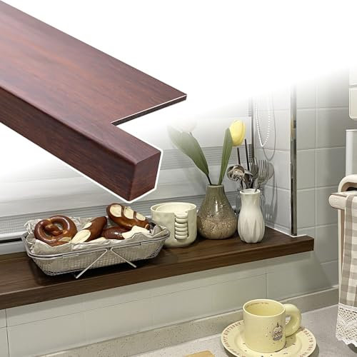 Davanzale per Finestra Rivestimento per Davanzale in Finto Legno Marrone, Protezioni Impermeabili per Davanzali da Cucina, Decorazioni per Davanzali con Naso, Dimensioni Personalizzate(80x30cm/31.5x11