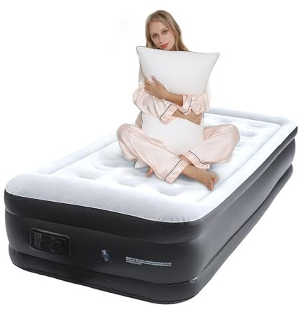 Youyijia Single Inflatable Air Mattress Air Bed with Built-in Electric Pump Double Blow Up Mattress with Integrated Pillow & Storage Bag for Home Portable Camping,196 x 95 x 46cm