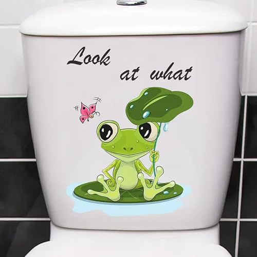 Charming Frog Toilet Cover Sticker Decals,Fish Bird Flower Leaf Waterproof Toilet Lid Tank Seat Decals Cistern Self-Adhesive Bathroom Wall Sticker