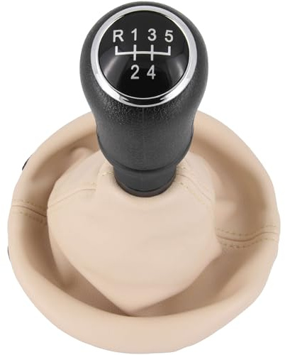 Recambo Schaltknauf + Schaltsack Set 5 Gang passend für VW T5, 2003-2015, Plug & Play, Auto Schalthebel Schaltmanschette, mit Rahmen, Beige - schwarz
