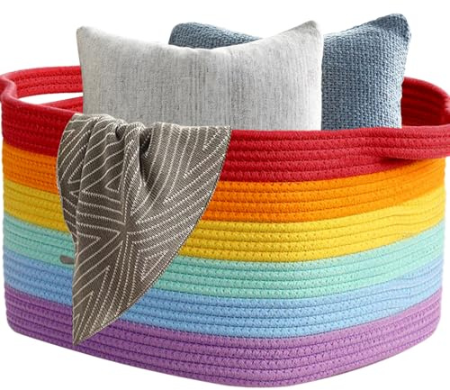 Large Storage Basket with Handles, Foldable Woven Storage Basket for Home