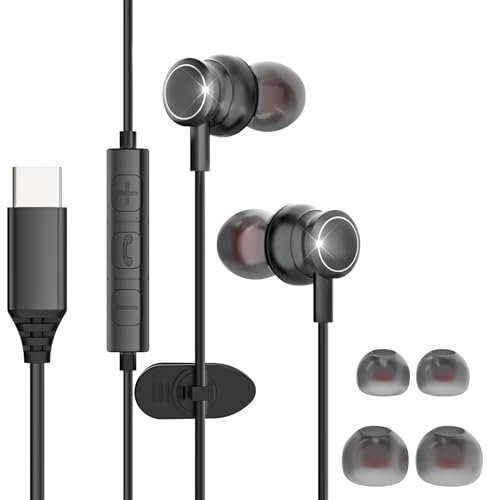 bakibo USB C Headphones compatible with S25 S24 S23 A54 A53 In-Ear Wired USB C Earphones with Microphone Volume Inline control USBC Earbuds Type C for i Phone 16 15 Pro Max i Pad, Grey