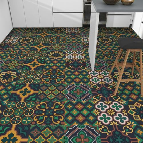 Mosaikfliesen Kaffee Grüne Blume Selbstklebende Fliesen Küche PVC Fliesensticker Wasserdicht Klebefliesen Selbstklebend Fliesenaufkleber Boden Ölfest Tile Sticker Bad Fliesen zum Kleben 30x30cm/20 Pcs
