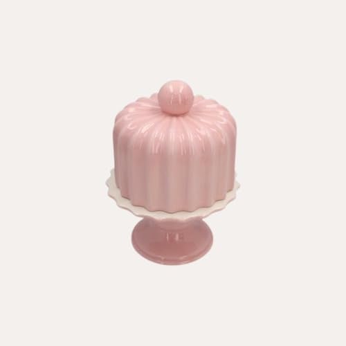 Keyhomestore | Alzata Decorativa in Ceramica con Coperchio Rosa Lucido 24x17 cm