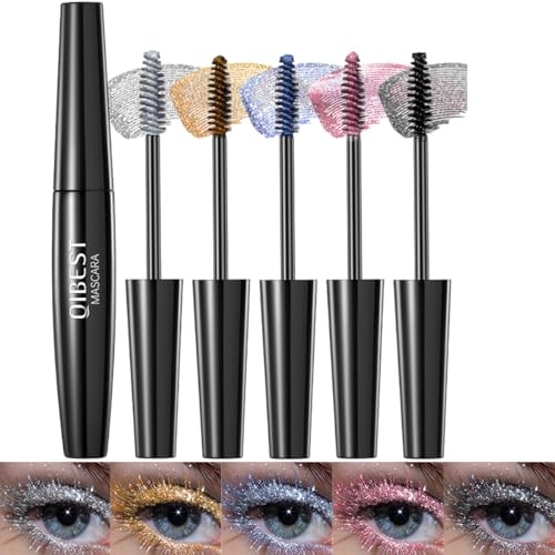 Sitovely 5PCS Mascara Colorato per Ciglia, Set di mascara Colorati Brillanti Diamond Sparkle, Mascara Colorato Volumizzante e Incurvante, A Lunga Tenuta per il Trucco Occhi-Rosa/Nero/Blu/Argento/Oro