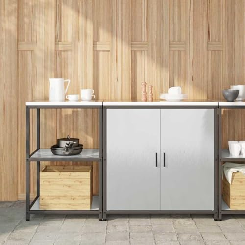 Frdhee Einbauküche Spülenschrank,Küchenlager-Set 2 pcs Silber 150 x 50 x 92 cm Edelstahl für Kleine Räume, Küche, und Waschküche