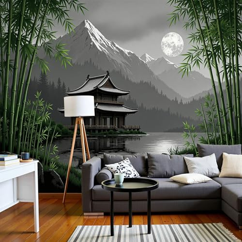 Papier Peint Beaux Temples Orientaux 396 X 280 Cm Papier Peint Panoramique Effet 3D, Peinture Murale Poster Intissé Paysages Japonais Mystérieux, Pour Chambre Salon Tv Fond