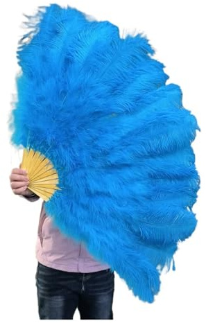 13 Bones White Ostrich Feather Fan 60 * 100CM Large Folding Hand Dance Show Decoration(Color24,2PCS Left Right)