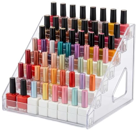 Cjytdkj Nail Polish Organizer, 7 Tier, Clear PET, Handle, 31×29.5×18.5cm | Nail Polish Stand, Varnish Storage, Essential Oil Holder, Makeup Organizer Cosmetics Storage for Lipstick Oils