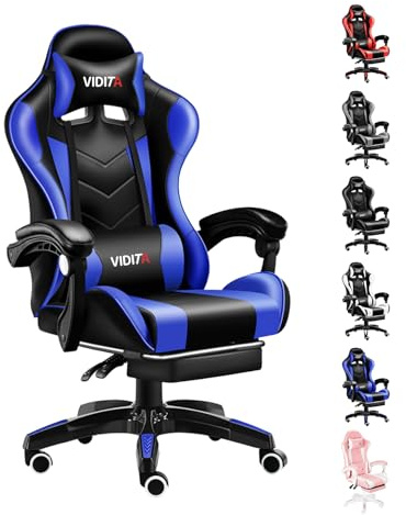 Black and Blue Gaming Chair with Lumbar Support, Ergonomic High-Back Racing Chair with 4D Armrests, Adjustable Swivel Desk Chair for PC Gaming, Home Office, Study, Streaming & Long Sitting Comfort