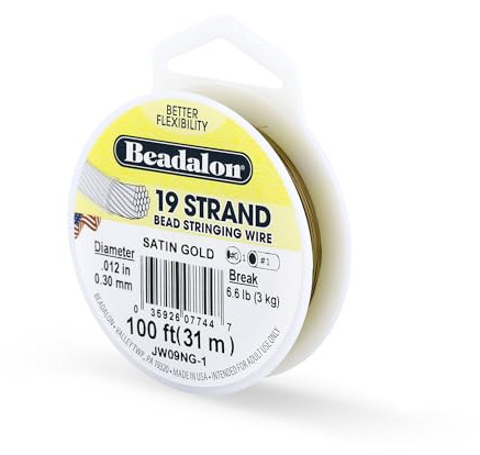 Beadalon 0.3 mm Diameter 31 m Reel 19 Strand Wire, Satin Gold | Flexible Durable Jewelry Wire Design for Beading, Custom Creations, and Professional Jewelry Making Projects Made in USA
