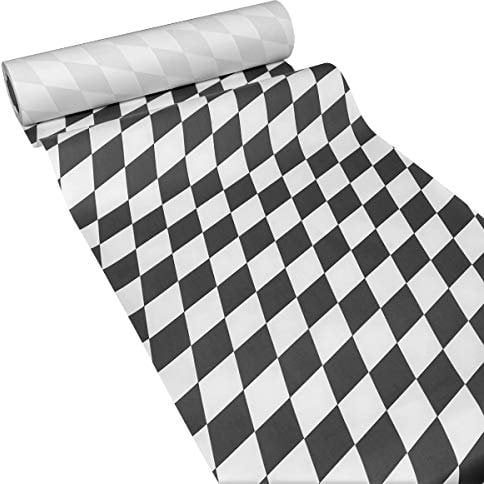 JUNOPAX Chemin de Table en Papier Noir/Blanc, Papier, Weiss-Schwarz, 50 m x 0,40 m