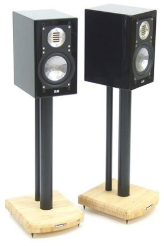MOSECO 5 Black and Natural Bamboo Speaker Stands