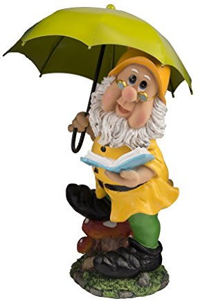 Geschenkestadl Großer Gartenzwerg mit grünem Schirm und Mütze 38,5 cm Bunte Zwerg Figur für Haus und Garten Gnom Schirm Grün