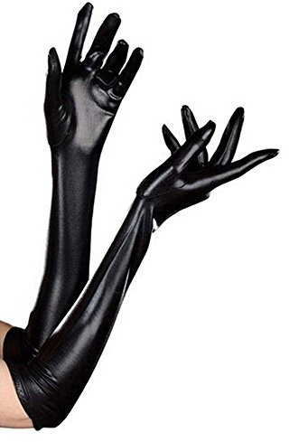 Luwint Damen Sexy Elastische Glänzende Wetlook Satin Lange Handschuhe Length: 20.5'' schwarz