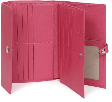 Hexagona - Compagnon de Voyage 2 Volets - Compatible Cartes de crédit, CNI, permis de Conduire, Passeport, Carte Grise et chéquier - pour Femme - Collection Confort - Fuchsia - en Cuir