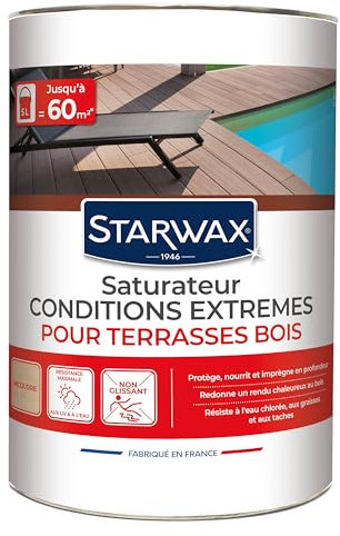 STARWAX - Saturateur Bois Extérieur Incolore - Conditions Extrêmes - Pour Terrasse - Nourrit & Protège - Résiste Aux UV, Intempéries, À L’Eau Chlorée - Fabriqué En France - Jusqu’à 60m2 - 5L