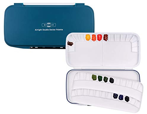 Mijello Palette d'aquarelle MWP-1640 hermétique à double étage, 40 puits, 335 x 175 x 30 mm