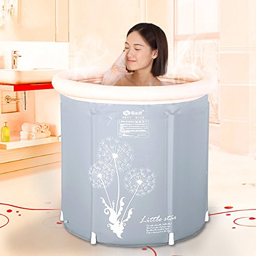 PPBathtub Runde Form Badewanne Barrel Erwachsene Klapphalterung Badewanne Kunststoff Home Spa Badewanne Körper Aufblasbare Badewanne Dickere Isolierung (Farbe : Grau, größe : 75 * 75cm)