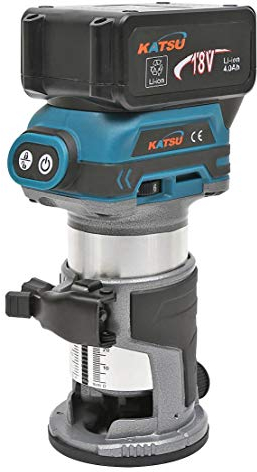 KATSU Rifilatore Fresatrice per Legno a Batteria 18 V con 3 Pinze da 6 mm, 8 mm e 10 mm + Batteria da 4,0 Ah e Caricabatterie