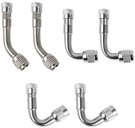 QWORK Ventil Verlängerung, 6 Stück Reifen Ventilverlängerung, Messing Verlängerung Schrader Ventil Adapter für Fahrrad, Motorrad, Auto, 45°, 90°, 135°, Silber