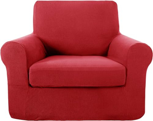 Deconovo Sofabezug, volle Abdeckung, Elastan, Weihnachtsdekoration, Sofabezug, Jacquard, dehnbar, knitterfrei und rutschfest, 2 Stück (Stuhl, rot)