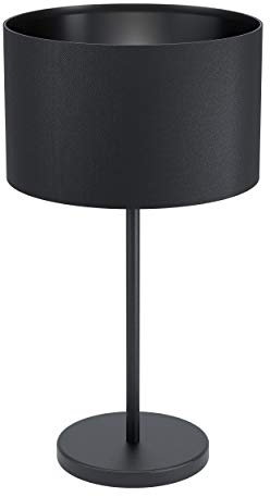 EGLO Tischlampe Maserlo 1, 1 flammige Tischleuchte Vintage, Modern, Nachttischlampe aus Stahl und Textil, Wohnzimmerlampe in Schwarz, Lampe mit Schalter, E27 Fassung