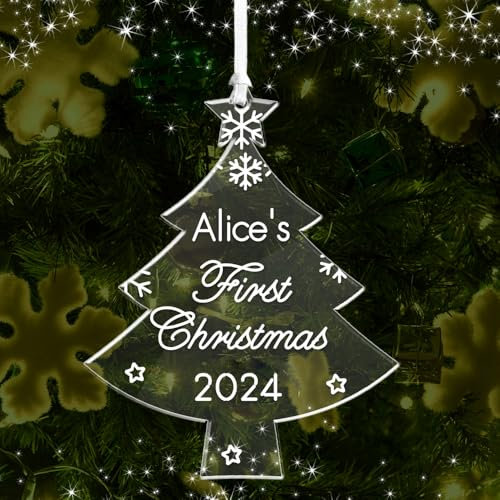 Personalised Christmas Baubles Baby's First Christmas Decorations Babies 1st Xmas Tree Ornaments Custom Keepsake Acrylic Ornaments (Tree)