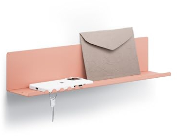 byde Wandregal 44 x 9 x 9 cm 5 Haken und Kabelhalter. Hängeregal aus pulverbeschichtetem Stahlblech. Schlüsselbrett Organizer und Briefe für Eingang, Küche, Büro. Beige und Rote Farbe