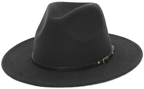 EOZY Herren Klassische breite Krempe Fedora Hut Filz Panama Fedora Hüte Gentleman Jazz Hut für Strand Party Outdoor, Schwarz , 7/7 1/4